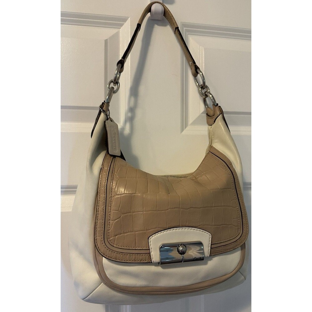 Coach Purse Ivory Taupe Moc Croc Kristin Spectator VTG Leather Hobo Bag